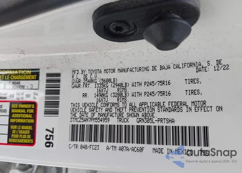 2023 Toyota Tacoma Sr5 V6 from USA, damaged, VIN 3TMCZ5AN7PM554959